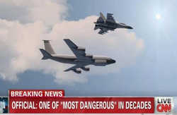 پرواز جنگنده روسیه بالای هواپیمای شناسایی آمریکا + عکس جنگنده روسیه بر بالای هواپیمای آمریکایی